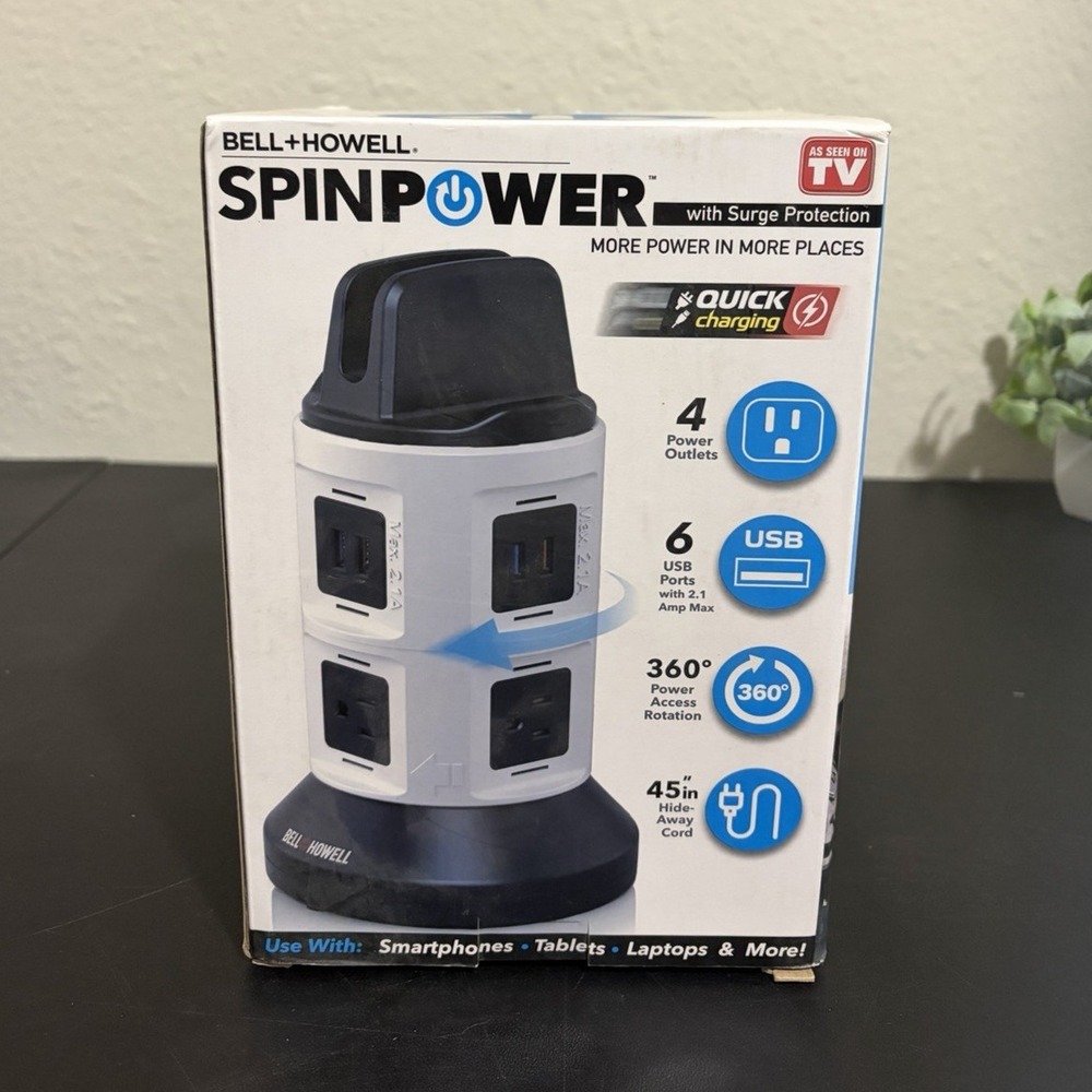 NEW Bell+Howell Surge Protector Power Strip 4 Outlets 6 USB 120V Indoor